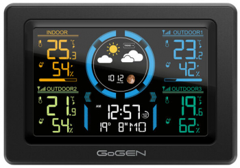 Statie meteo interior-exterior GoGEN ME 3397 B LCD color 3 senzori inclusi ceas cu alarma negru 