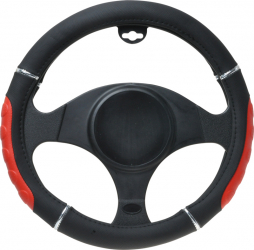 Husa volan negru cu rosu material cauciucat cu perforatii diametru 37-39 cm 
