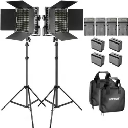 Panou 2x Bi-color 660 LED Stand + 4 baterii 6600mAh Li-ion + accesorii 