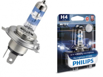 Bec H4 PHILIPS 99ZS400P 12V 60/55W RacingVision GT200 cu pana 200 mai multa lumina P43t ECE 1 buc. 