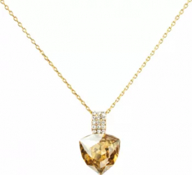 Colier cristal Swarovski si strasuri placat cu aur CLC-90 38 + 3 cm Auriu/Bej 
