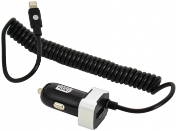Incarcator auto Carpoint cu cablu conector hibrid MicroUSB MFi Dock 8pin 1x iesire USB 2.0 2.4A 12V/ 24V lungime 150cm 