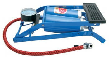 Pompa aer auto Carpoint de picior dubla cu 2 cilindri si manometru 7 bar 100psi model albastru 