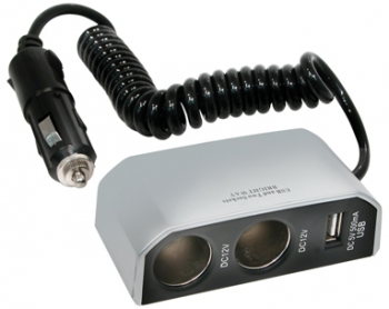 Priza auto tripla Carpoint 12V 8A cu 2 iesiri DC si una USB cu cablu de 30cm 