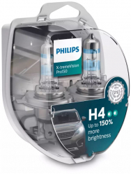 Set 2 becuri auto cu halogen pentru far Philips X-tremeVision Pro150 H4 12V 60/55W P43T 3600K 1650/1000lm 12342XVPS2 