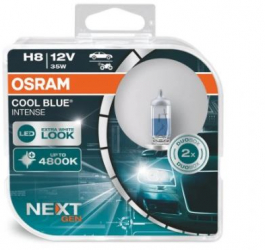 Set becuri H8 OSRAM 64212CBNHCB 12V 35W COOL BLUE INTENSE NextGen cu pana 100 mai multa lumina albastru PGJ19-1 Omologare ECE 