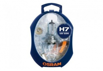 Set becuri rezerva H7 55W 12V Trusa becuri Auto + Sigurante becuri Osram 