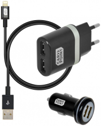 Set incarcare telefon Carpoint Premium incarcator bricheta cu 2 iesiri USB cablu cu cablu conector hibrid MicroUSB MFi Dock 8pin si 