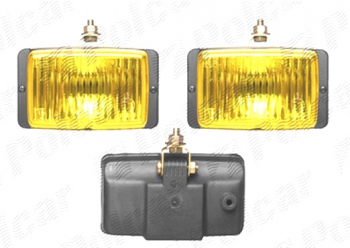 Set proiectoare auto Wesem 12/24V rectangular bec H3 partea stanga/dreapta 138x78x60mm sticla galbena carcasa neagra cu lumina de ceata 