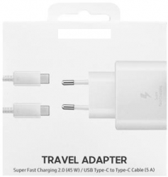 Incarcator retea Super Fast Travel Charger 45W USB-C + cablu USB C to USB C 5A pentru Samsung Alb Blister