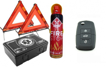 KIT auto obligatoriu Premium Motor Starter - Trusa Medicala 2xTriunghiuri Stingator Tip Spray Husa silicon cauciuc compatibil Volkswagen/ 