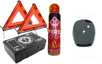 KIT auto obligatoriu Premium Motor Starter - Trusa Medicala 2xTriunghiuri Stingator Tip Spray Husa silicon cauciuc compatibil Dacia/Renau 