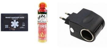 Kit siguranta rutiera Motor Starter&trade 5 ani valabilitate Trusa medicala auto prim ajutor + Stingator auto tip spray 1000 ml Adaptor i 