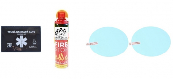 Kit siguranta rutiera Motor Starter&trade 5 ani valabilitate Trusa medicala auto prim ajutor + Stingator auto tip spray 1000 ml set folii 