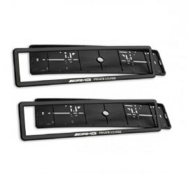 Set suporti numar inmatriculare auto otel inoxidabil Mercedes AMG Private Lounge gravat exclusive 520 x 110 mm negru lucios 