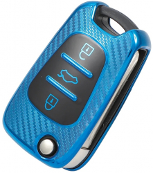 Husa albastru carbon pentru cheie briceag Kia Sportage Rio 3 Soul Picanto Ceed Pro K5 K2 Hyundai i20 i30 ix20 ix35 Elantra Accent 