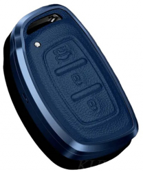 Husa aluminiu cu piele albastru pentru cheie smart Hyundai IX30 IX35 Tucson Elantra Verna Sonata