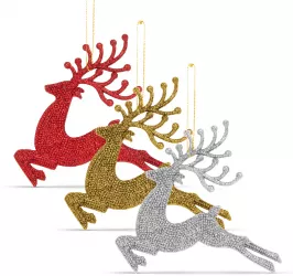 Decor de brad- ren cu sclipici - 12 cm - rosu / auriu / argintiu - 4 piese / pachet 