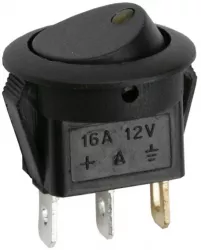 Interupator basculant 1 circuit 16A-12VDC OFF-ON cu LED galben 