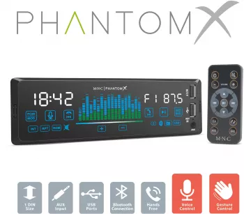Player auto &bdquo PhantomX&rdquo - 1 DIN - 4 x 50 W - versiune gestuala - BT - MP3 - AUX - USB 