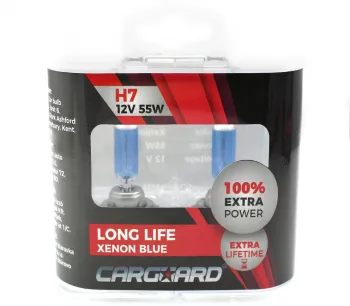 Set de 2 becuri Halogen H7 +100 Intensitate - LONG LIFE - CARGUARD 