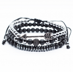 Set 3 bratari barbati Lerods cu accesorii zirconiu margele metalice si pietre naturale simbol sageata