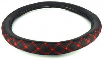 Husa volan imitatie piele marime M culoare negru+cusatura rosie Cod C203 