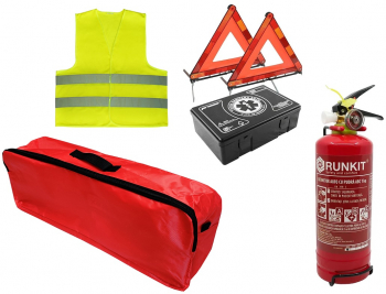 Kit siguranta auto omologat R.A.R. Geanta rosie Extinctor auto cu manometru reincarcabil 1 kg valabilitate 5 ani si Trusa medicala auto