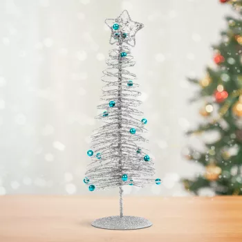 Bradut metalic - ornament de Craciun - 28 cm - argintiu 