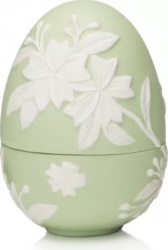 Ou portelan 11 cm verde cu flori albe 
