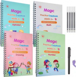 Set 4 x Caiete Sank Magic Practice Copybook + 1 x Stilou Magic + 5 x Rezerve + 1 x Suport degete 