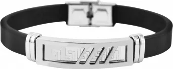Bratara barbati din piele neagra si model inox AKZENT 