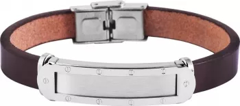Bratara barbati piele maro si detaliu inox AKZENT 