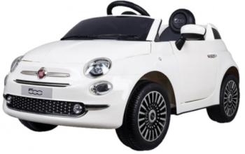 Masinuta electrica cu telecomanda Fiat 500 Alb MP3 si Remote Control acumulator 6V viteza max 3 km/h 