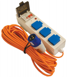 Priza tripla UK IP44 cu cablu 15 metri stecher CEE 3 pini cu siguranta decuoplare 25Amp RCD 16Amp MCB 