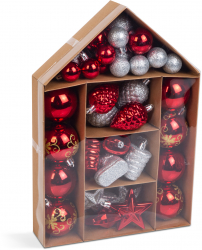 Set 36 Decoratiuni pentru Bradul de Craciun cu Globuri in Diverse Forme Culoare Rosu/Argintiu