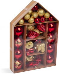 Set 36 Decoratiuni pentru Bradul de Craciun cu Globuri in Diverse Forme Culoare Rosu/Auriu