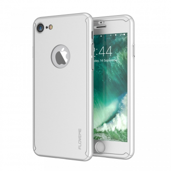 Husa Apple iPhone 7 FullBody Elegance Luxury Silver acoperire completa 360 grade cu folie de sticla gratis 