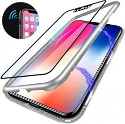 Husa Apple iPhone 7 PLUS Magnetica Argintiu Perfect Fit cu spate de sticla securizata premium 