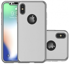 Husa Apple iPhone X FullBody Elegance Luxury Argintiu acoperire completa 360 grade cu folie de sticla gratis 
