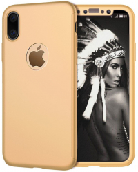 Husa Apple iPhone X FullBody Elegance Luxury Auriu acoperire completa 360 grade cu folie de sticla gratis 