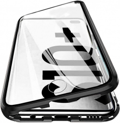 Husa Samsung Galaxy S10 Plus Magnetica 360 grade Black Perfect Fit cu spate de sticla securizata premium + folie de sticla pentru ecran 