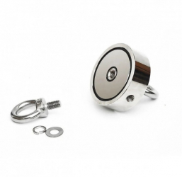 Magnet neodim oala D 60 mm cu doua carlige inelare si doua fete x 120 kg - magnet fishing 