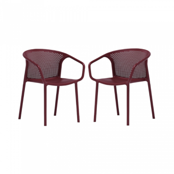 Set 2 scaune cafenea terasa cu spatar rotunjit Raki Chicago cu aditiv de protectie anti UV 57x57x77cm bordo. 