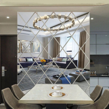 Set 32 Oglinzi Acrilice din PVC - Diamant Romb Sticker Auto-adeziv Decorativ pentru Baie Living si Bucatarie 50 x 100 cm 