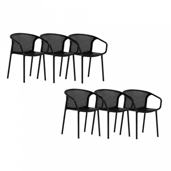 Set 6 scaune bucatarie cu spatar rotunjit Chicago cu aditiv de protectie anti UV 57x57x77cm negru 