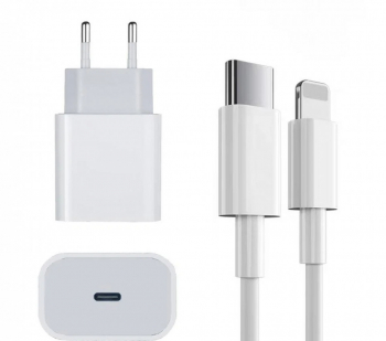 Set Incarcator Fast Charge APPLE 20W Pentru IPhone X/11/12/13/14 Pro/Pro Max +Cablu De Date Fast Charge Type-C-Lightning 
