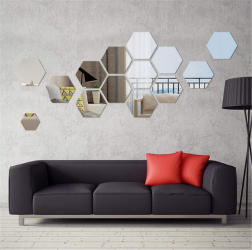 Set Oglinzi Acrilice Design Hexagon - Oglinzi Decorative XXL Size Silver Luxury Home 12 bucati/set 