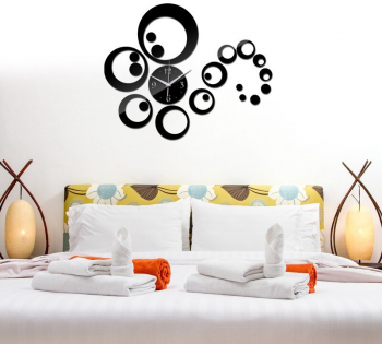 Set Oglinzi Design Modern Ceas Perete - Oglinzi Decorative Acrilice Black Ceas Perete - Diamant Luxury Home 23 bucati/set 