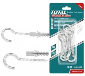 Set dibluri cu suruburi tip carlig TOTAL - 6buc - TOTAL - SET DIBLURI CU SURUBURI TIP CARLIG 5.0X75MM - DIBLU-8X40MM - 6BUC 